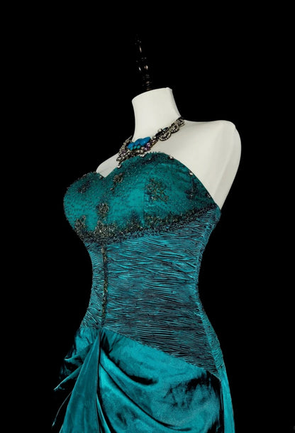 Robe de bal turquoise élégante, robe de soirée fourreau en satin, robe d'anniversaire bustier ED07017