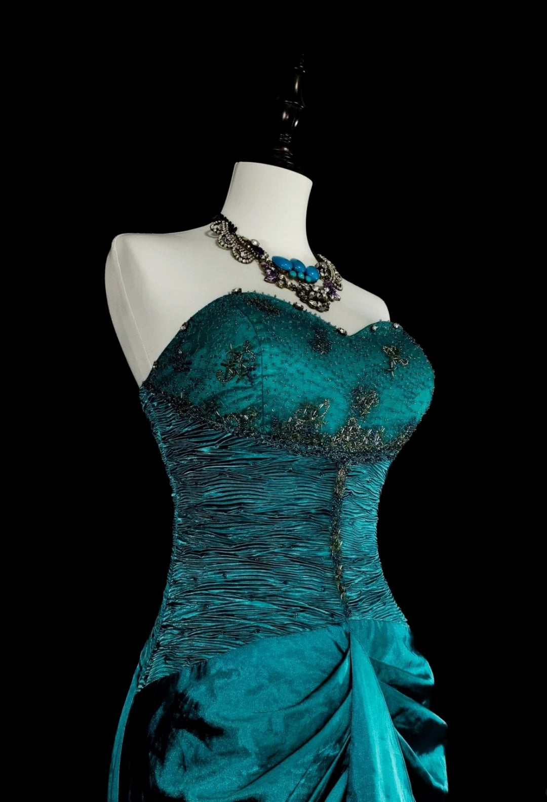 Robe de bal turquoise élégante, robe de soirée fourreau en satin, robe d'anniversaire bustier ED07017
