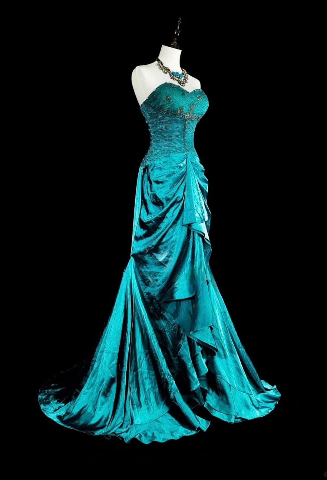 Robe de bal turquoise élégante, robe de soirée fourreau en satin, robe d'anniversaire bustier ED07017