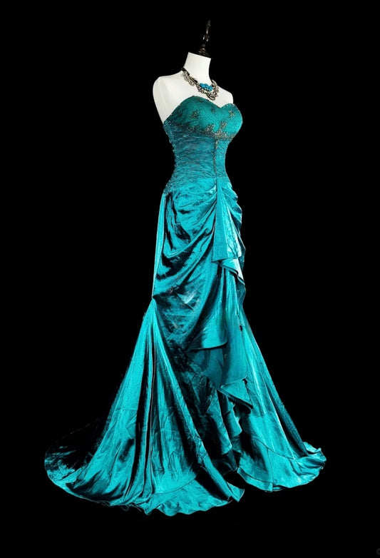 Classy Turquoise Prom Dress Satin Sheath Evening Dress Sweetheart Birthday Dress ED07017