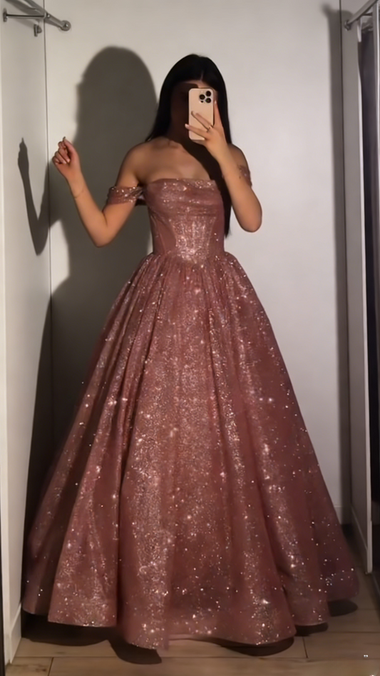 Classy Off-shoulder Prom Dress Tulle A-Line Evening Dress  ED07018