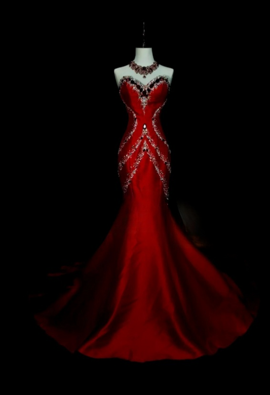 Chic Red Prom Dress Satin Sweetheart Evening Dress A-Line Birthday Dress ED07019