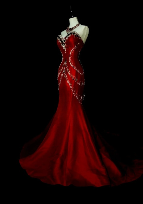 Robe de bal rouge chic en satin, décolleté cœur, coupe trapèze, robe d'anniversaire ED07019