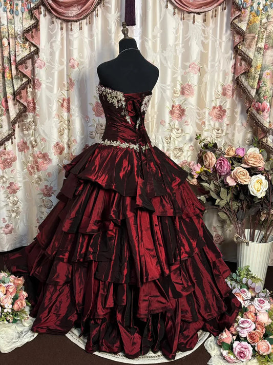 Classy Red Prom Dress Satin A-line Evening Dress Strapless Birthday Dress ED07020