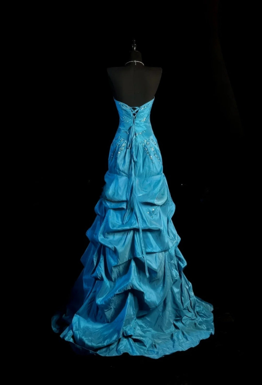 Classy Blue Prom Dress Satin Beaded Sheath Evening Dress Sweetheart Birthday Dress ED07021