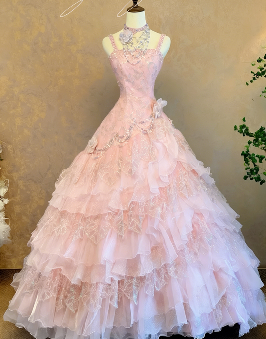 Gorgeous Pink Prom Dress Tulle A-Line Evening Dress Straps Birthday Dress ED07022