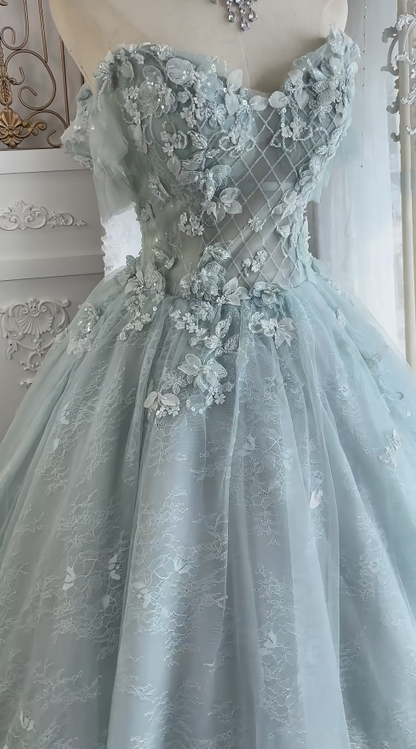 Chic Appliques Prom Dress Tulle A-Line Evening Dress Off-shoulder Birthday Dress ED07024