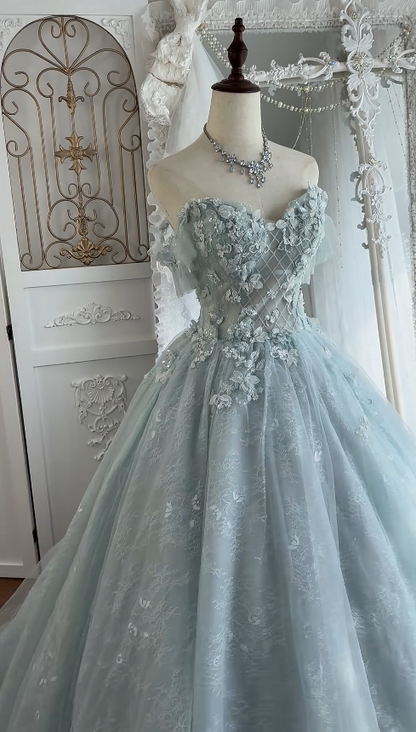Chic Appliques Prom Dress Tulle A-Line Evening Dress Off-shoulder Birthday Dress ED07024