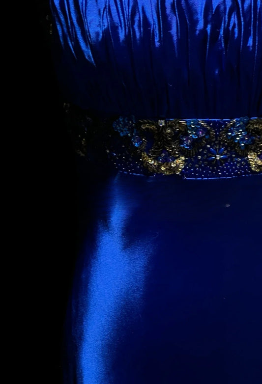 Gorgeous Royal Blue Prom Dress Satin Sheath Evening Dress Straps Birthday Dress ED07030