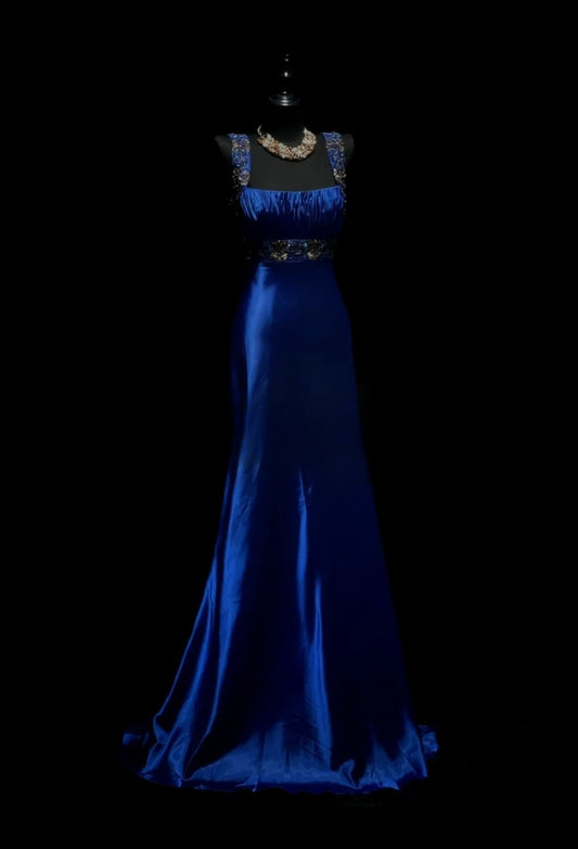 Gorgeous Royal Blue Prom Dress Satin Sheath Evening Dress Straps Birthday Dress ED07030