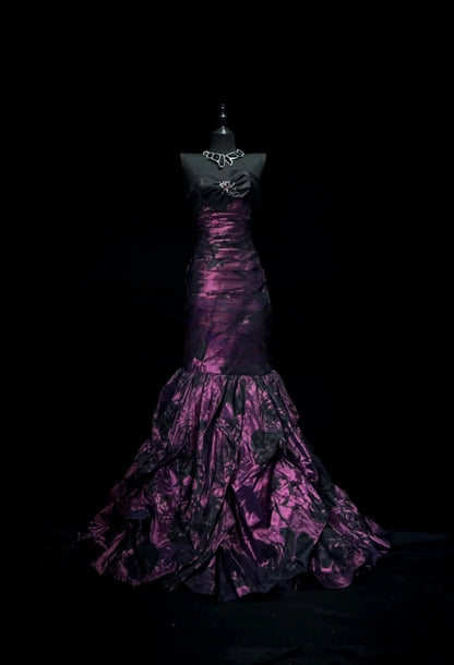 Gorgeous Purple Prom Dress Satin Mermaid Evening Dress Strapless Birthday Dress ED07032