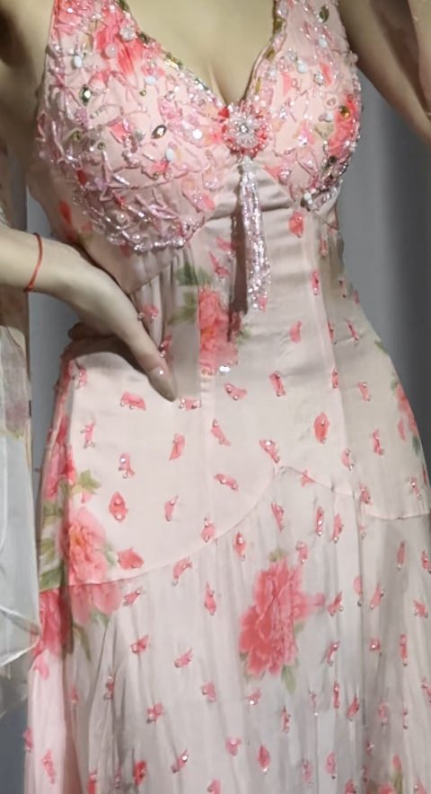 Vintage Pink Prom Dress Chiffon Floral Beaded Evening Dress Halter Sheath Birthday Dress ED07038