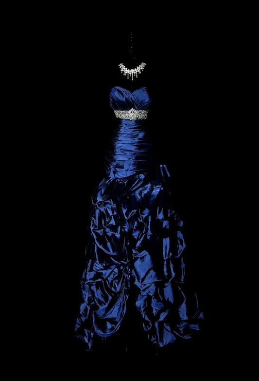 Vintage blaues Ballkleid aus Satin, Etuikleid, Abendkleid mit Herzausschnitt, Geburtstagskleid ED07039