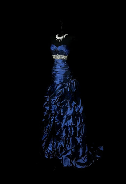 Vintage Blue Prom Dress Satin Sheath Evening Dress Sweetheart Birthday Dress ED07039