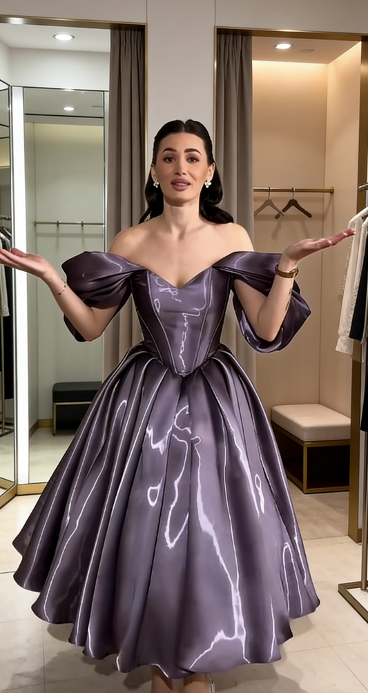 Chic Purple Prom Dress Satin Off-shoulder A-Line Evening Dress ED07043