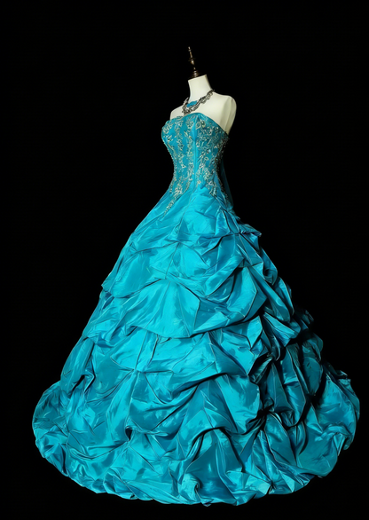 Chic Blue Prom Dress Satin A-Line Strapless Evening Dress ED07052