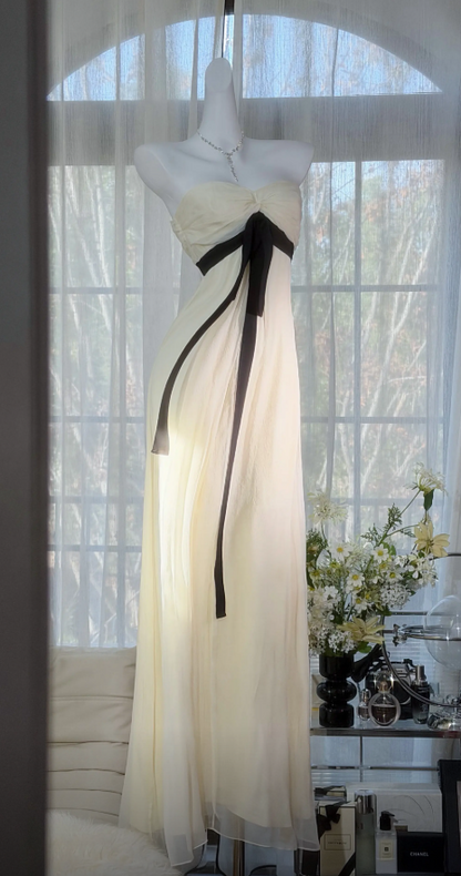 Gorgeous Apricot Prom Dress Chiffon Sheath Strapless Evening Dress ED07058