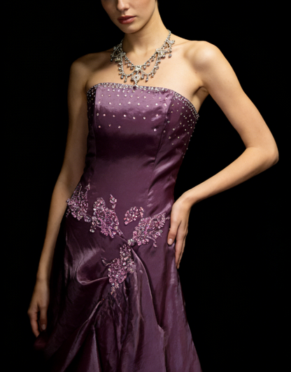 Classy Purple Prom Dress Satin Sheath Strapless Evening Dress ED07059