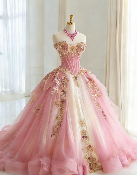 Gorgeous Pink Prom Dress Tulle A-Line Sweetheart Evening Dress ED07068