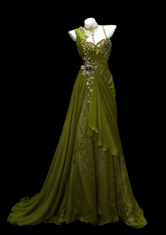 Classy Olive Green Prom Dress Applique Chiffon Dress Sheath Straps Evening Dress ED07072