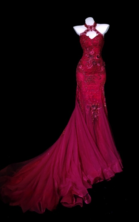 Classy Hot Pink Prom Dress Applique Tulle Birthday Dress Sheath Halter Evening Dress ED07073