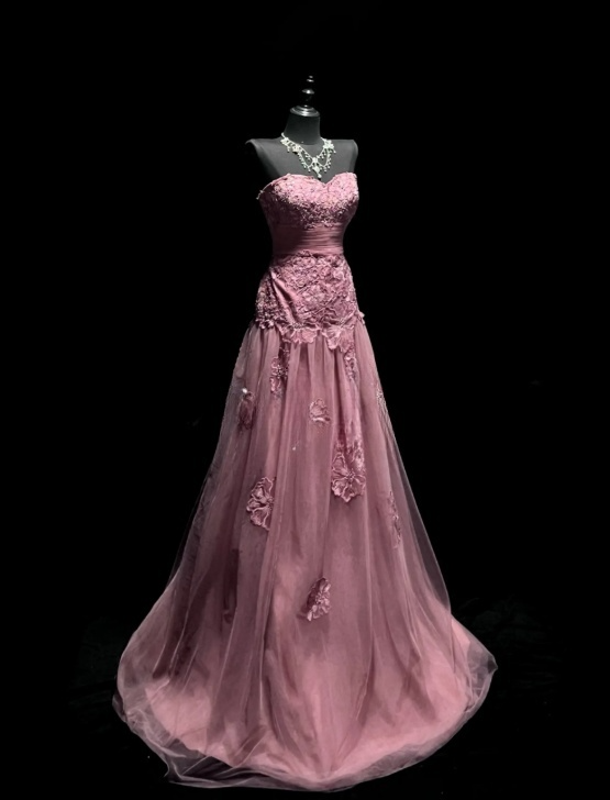 Robe de bal rose poudré chic, ornée d'appliques en tulle, robe d'anniversaire, coupe trapèze, sans bretelles, robe de soirée ED07082