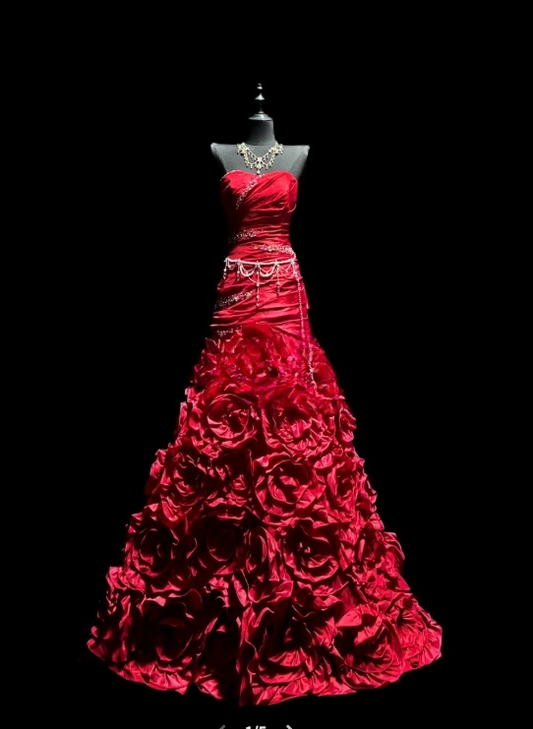 Chic Red Prom Dress Satin Birthday Dress Sheath Strapless Evening Dress ED07083