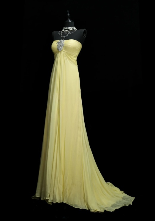 Chic Yellow Prom Dress Chiffon Birthday Dress Sheath Strapless Evening Dress ED07084