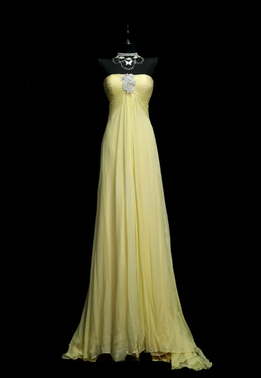 Chic Yellow Prom Dress Chiffon Birthday Dress Sheath Strapless Evening Dress ED07084