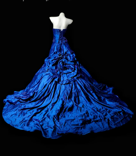 Chic Blue Prom Dress Satin Birthday Dress A-Line Strapless Evening Dress ED07087