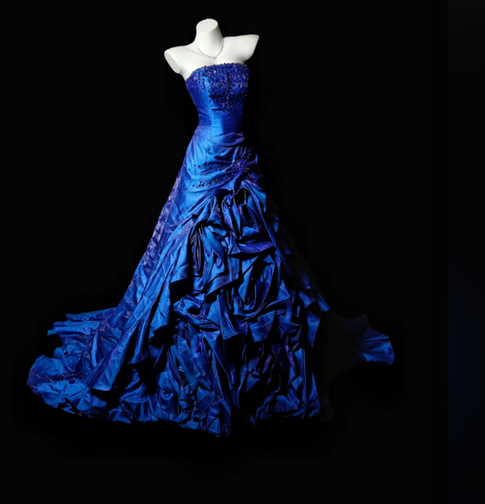 Chic Blue Prom Dress Satin Birthday Dress A-Line Strapless Evening Dress ED07087