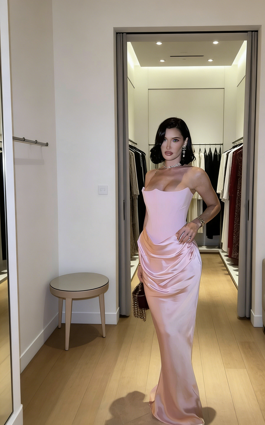 Fashion Pink Prom Dress Satin Birthday Dress Sheath Strapless Evening Dress ED07095