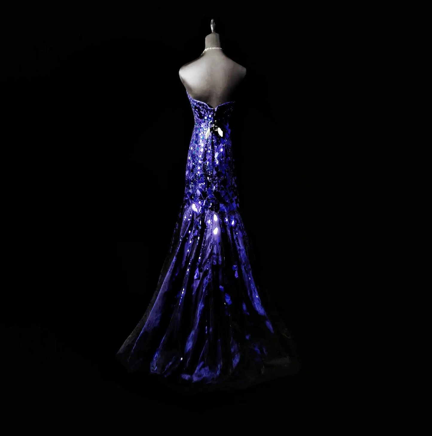 Robe de bal bleue chic, robe d'anniversaire effet miroir, robe de soirée sirène décolleté cœur ED07100