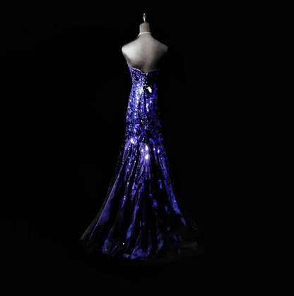 Robe de bal bleue chic, robe d'anniversaire effet miroir, robe de soirée sirène décolleté cœur ED07100