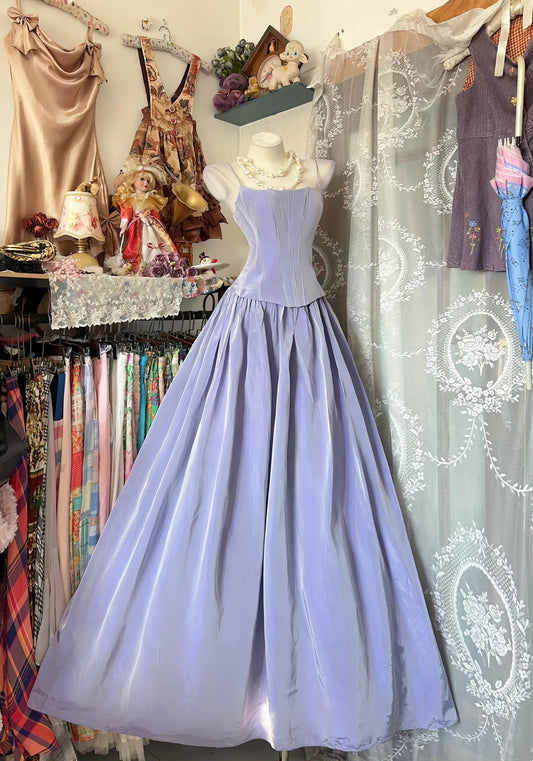 Chic Purple Prom Dress Satin Birthday Dress Spaghetti  Straps A-line Evening Dress ED07101