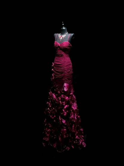 Elegant Red Prom Dress Satin Birthday Dress Spaghetti  Straps Sheath Evening  Dress ED07102