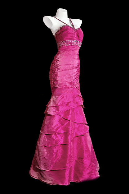 Robe de bal rose élégante en satin, robe d'anniversaire dos nu sirène ED07105