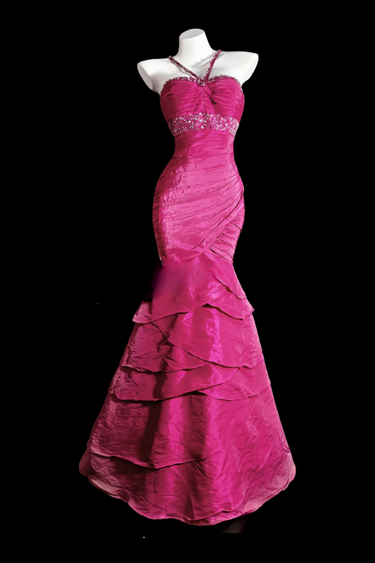 Elegant Pink Prom Dress Satin Birthday Dress Halter Mermaid Evening Dress ED07105
