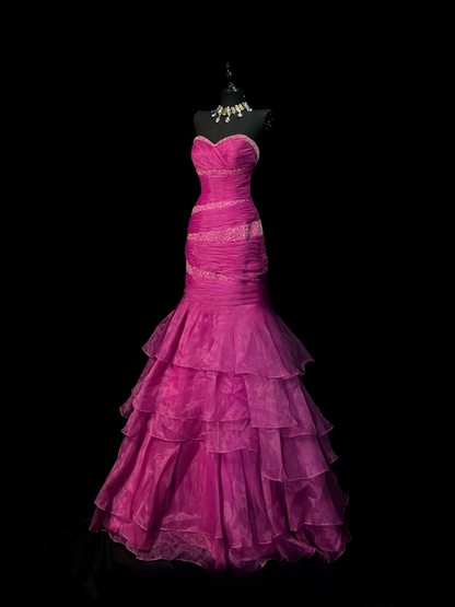 Elegantes rosa Tüll-Abendkleid, Ballkleid, Geburtstagskleid, Meerjungfrauen-Stil, ED07106