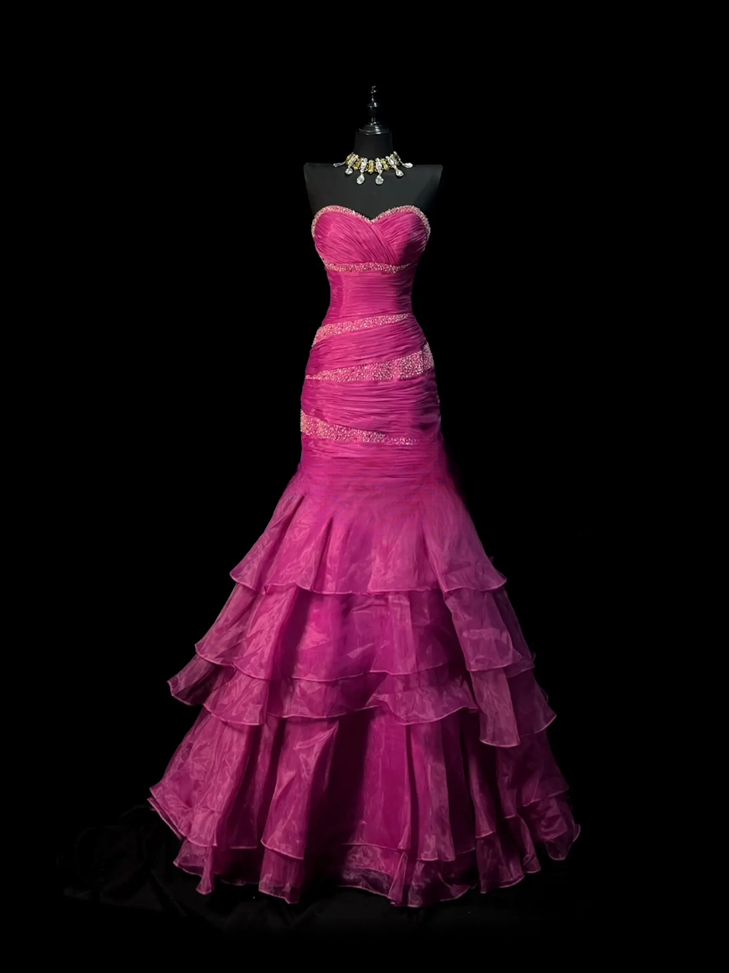 Elegantes rosa Tüll-Abendkleid, Ballkleid, Geburtstagskleid, Meerjungfrauen-Stil, ED07106