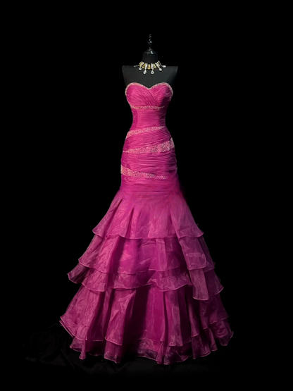 Elegantes rosa Tüll-Abendkleid, Ballkleid, Geburtstagskleid, Meerjungfrauen-Stil, ED07106