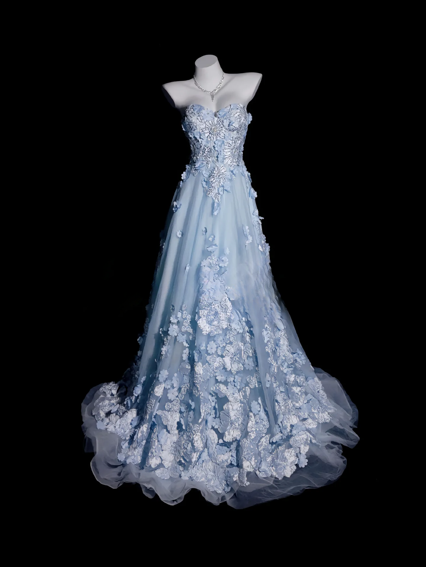 Chic Blue Prom Dress Tulle Appliques Birthday Dress Sweetheart A-Line Evening Dress ED07109