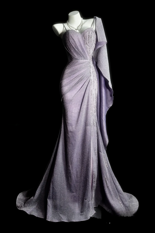 Chic Purple Prom Dress Tulle Birthday Dress Spaghetti Straps Sheath Evening Dress ED07110