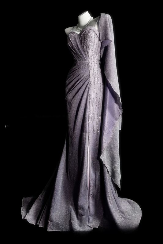 Chic Purple Prom Dress Tulle Birthday Dress Spaghetti Straps Sheath Evening Dress ED07110