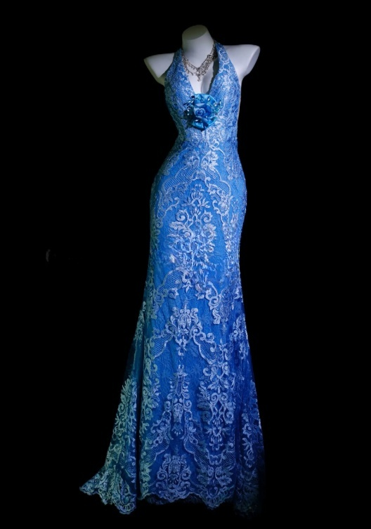 Robe de bal bleue chic en tulle et dentelle, robe d'anniversaire fourreau dos nu, robe de soirée ED07111