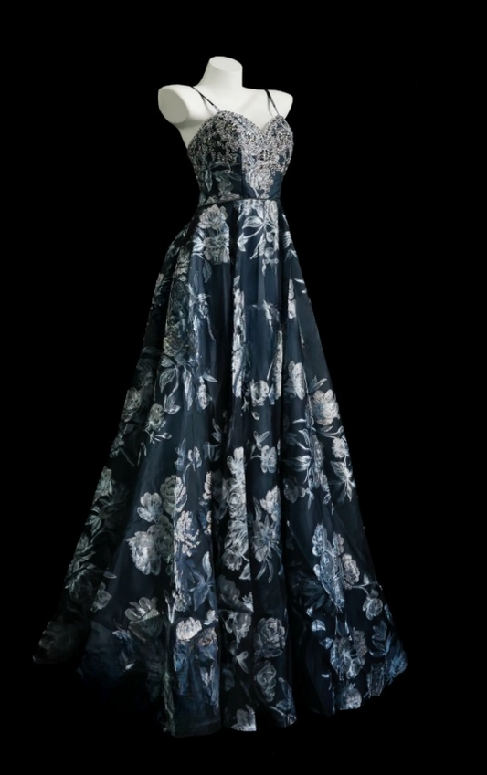 Chic Floral Prom Dress Appliques Birthday Dress Spaghetti Straps A-Line Evening Dress ED07115