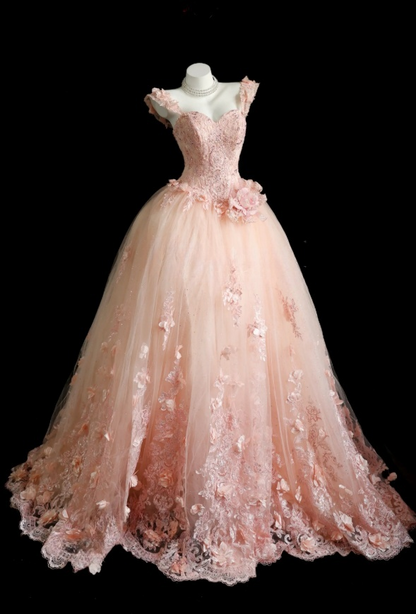 Chic Pink Prom Dress Tulle Appliques Birthday Dress Spaghetti Straps A-Line Evening Dress ED07116