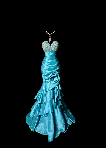 Chic Blue Prom Dress Satin Beaded Birthday Dress Sweetheart Mermaid Evening Dress ED07118