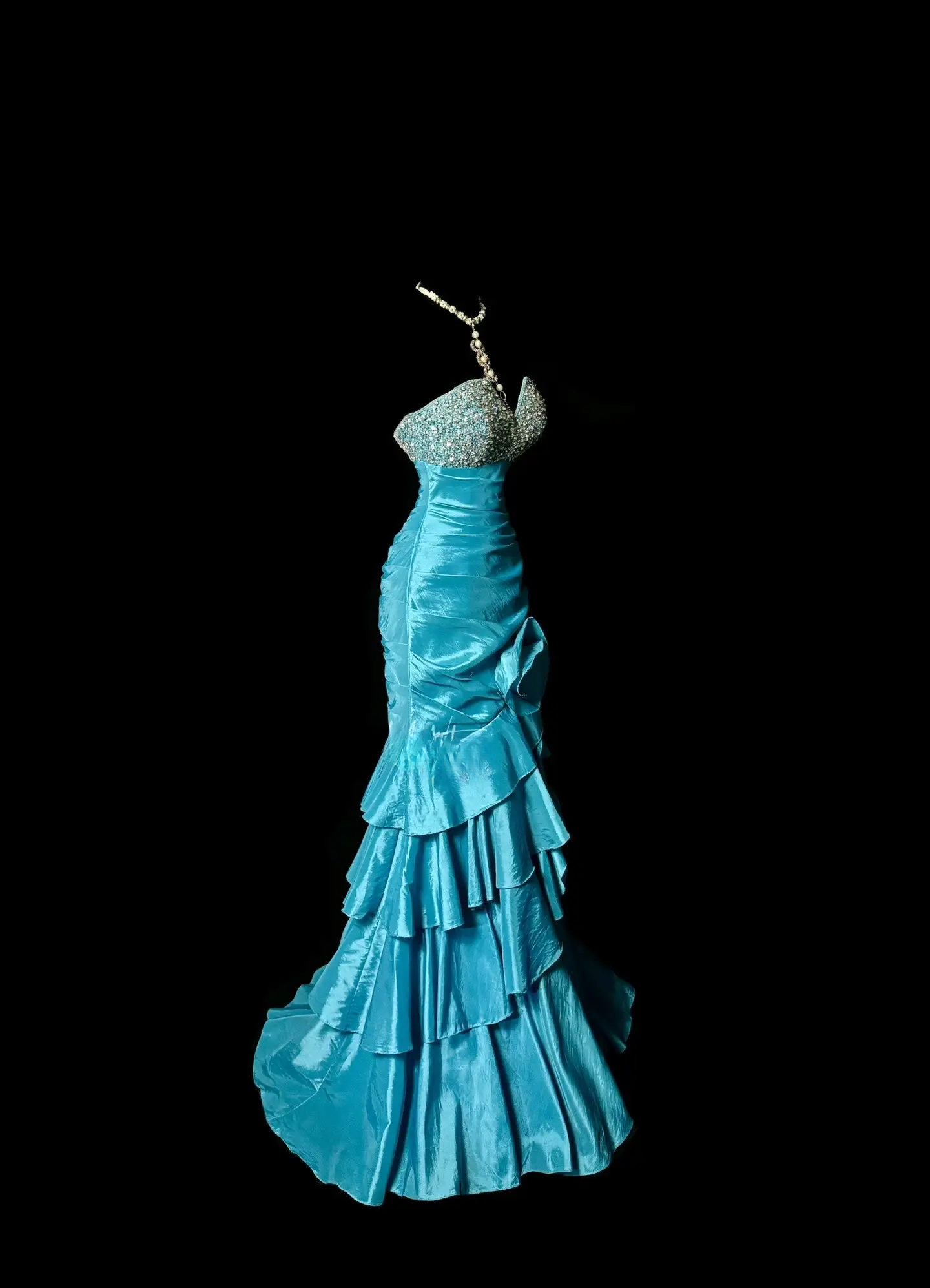 Chic Blue Prom Dress Satin Beaded Birthday Dress Sweetheart Mermaid Evening Dress ED07118