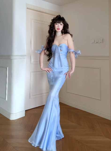 Chic Blue Prom Dress Sweetheart Chiffon Mermaid Evening Dress ED07122